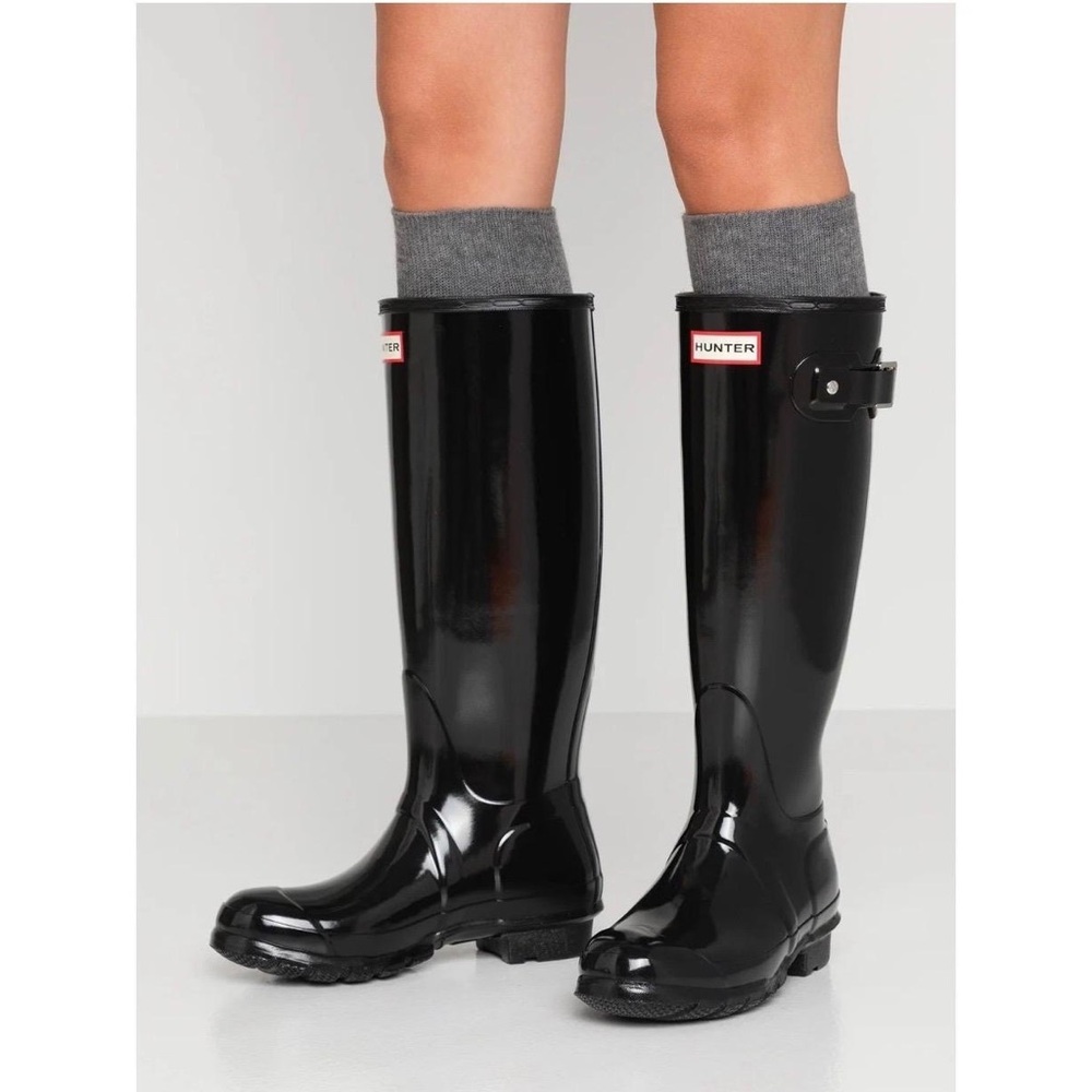 Hunter Glossy Black Original Tall Rain Boots Size